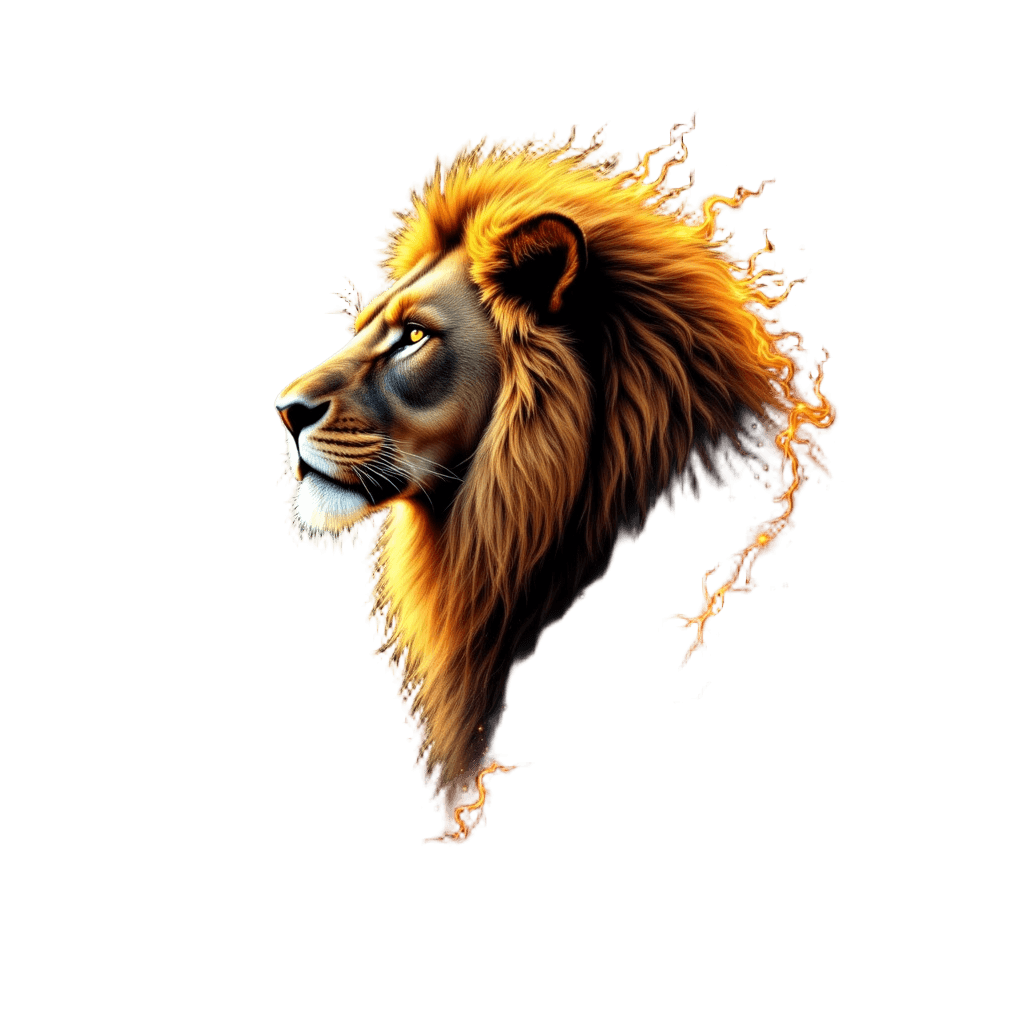Leo Zodiac Lion with Golden Mane of Flames and Stars