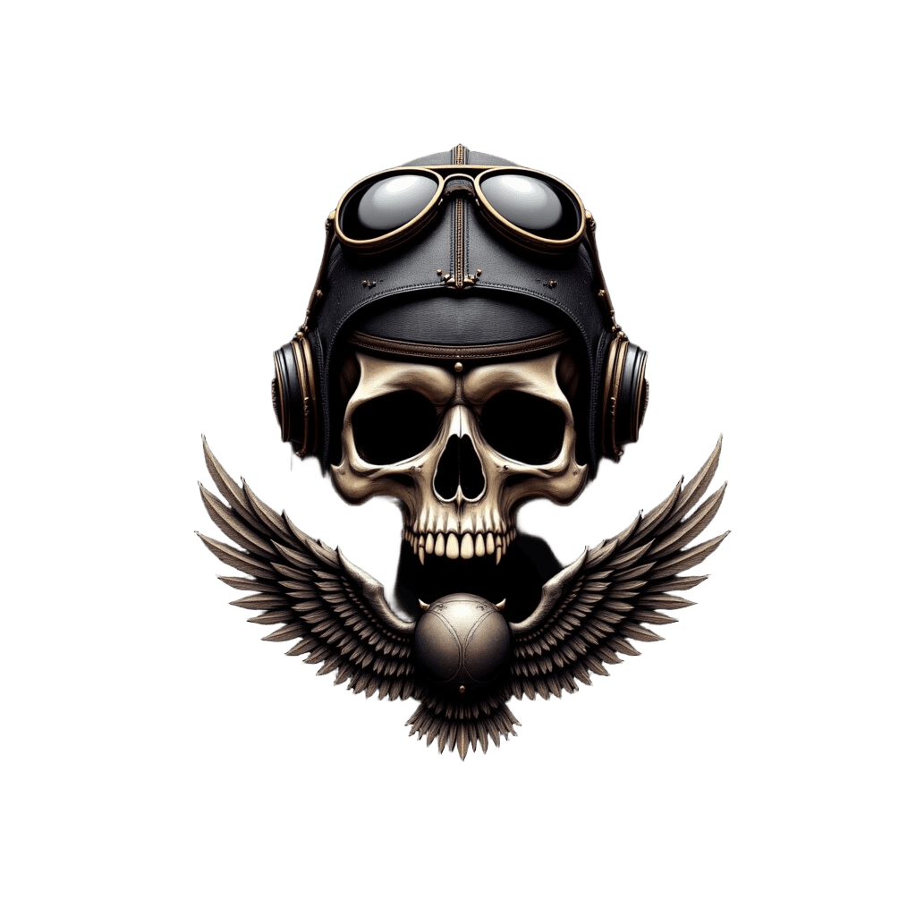 Pilot Skull with Aviator Sunglasses and Wings Badge