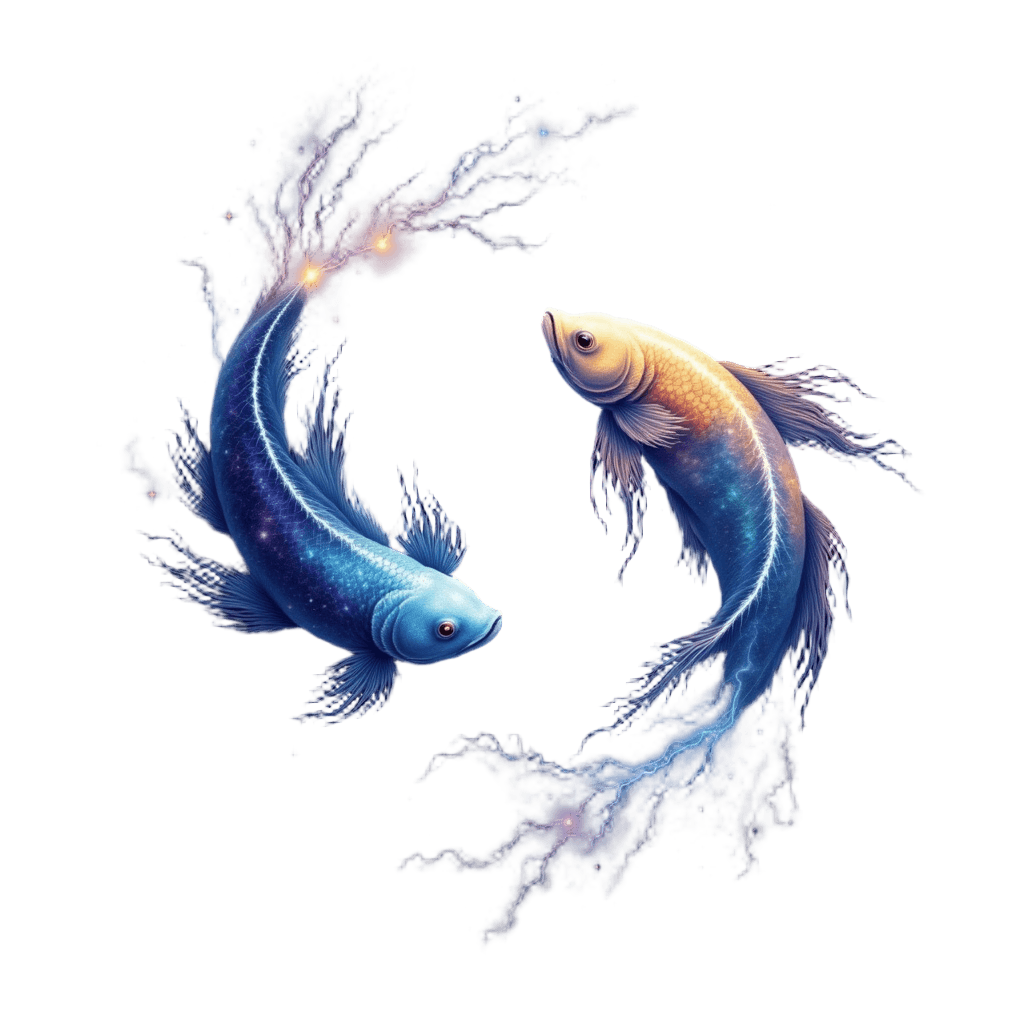 Pisces Zodiac Two Fish Swimming in Galaxy Waters