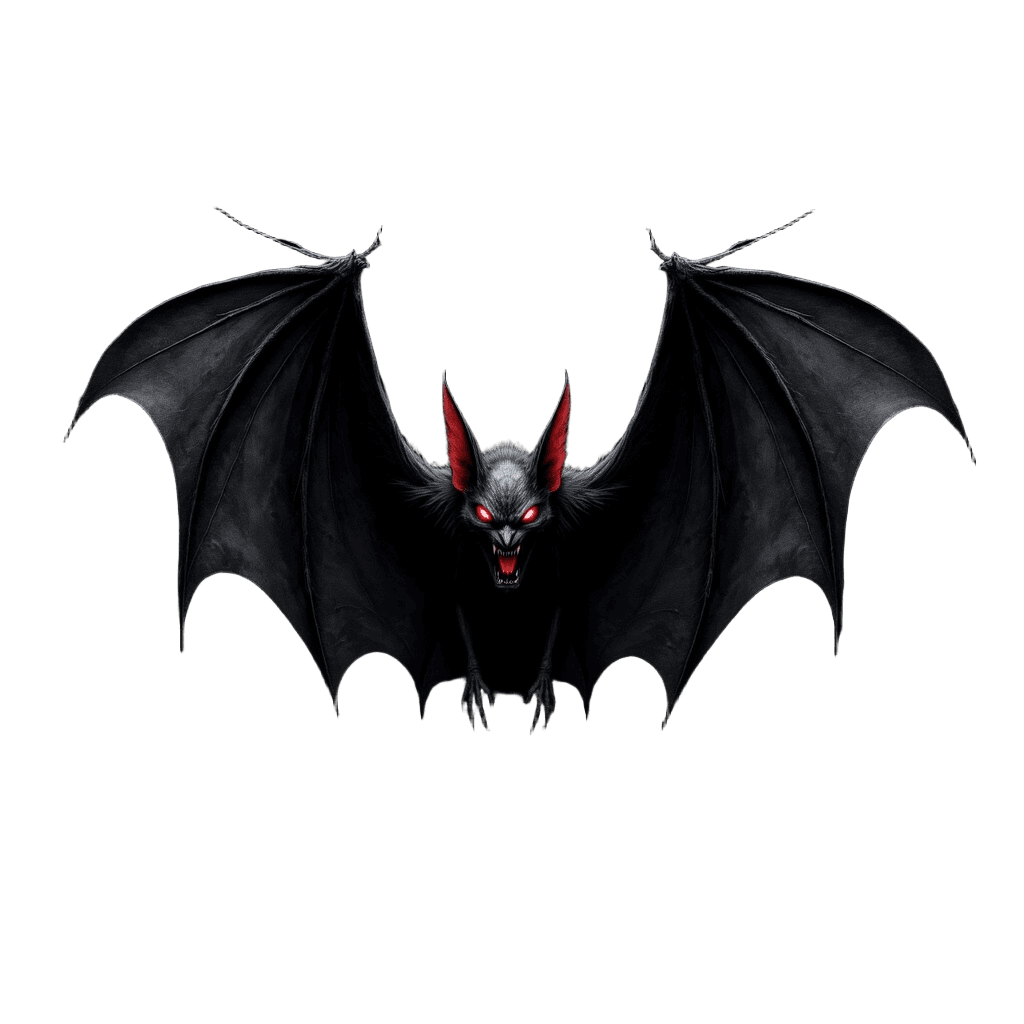 Vampire Bat with Red Eyes Spreading Gothic Wings