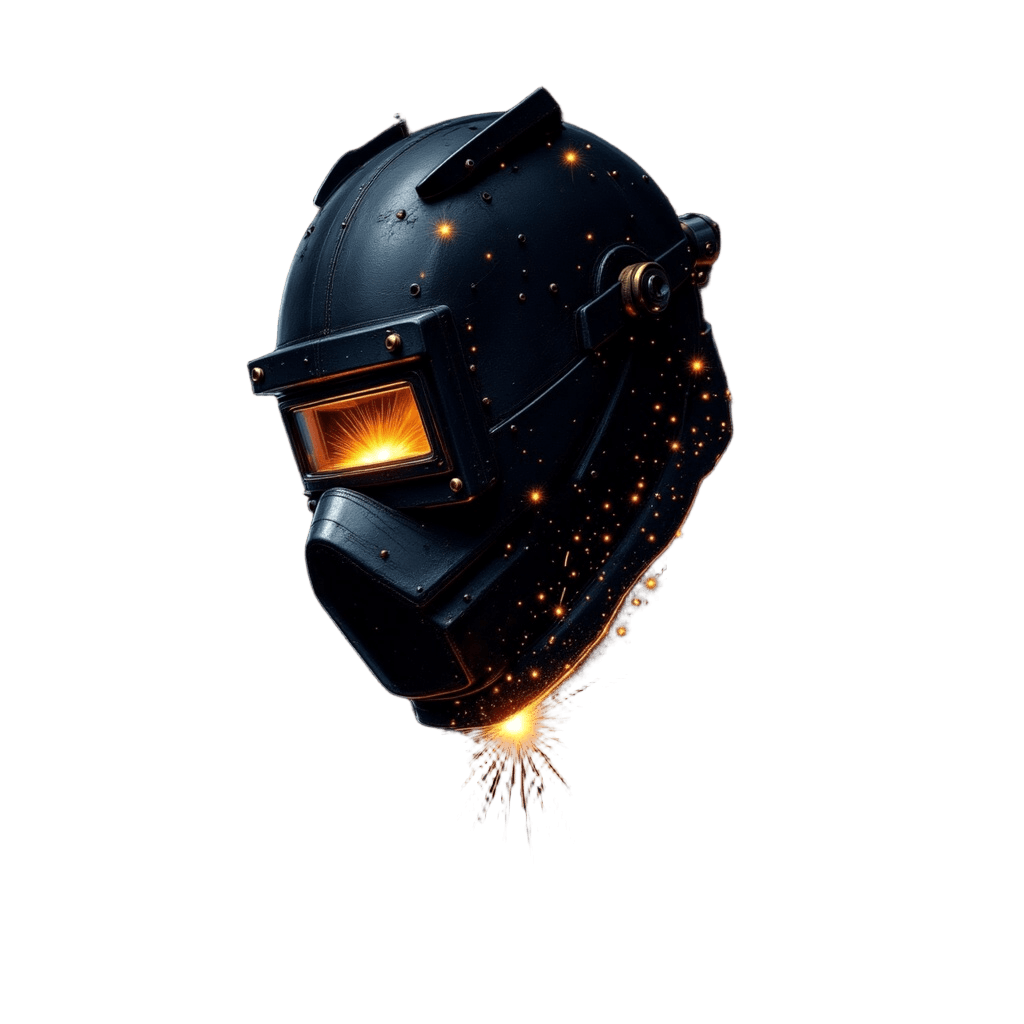 Welder mask with sparks flying, industrial art
