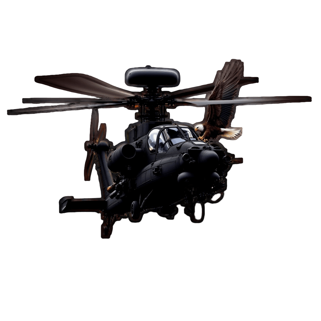 Apache Helicopter with Sunset and Eagle