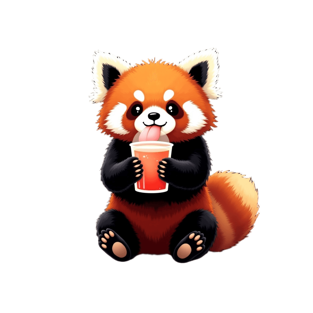 Red panda eating bubble tea
