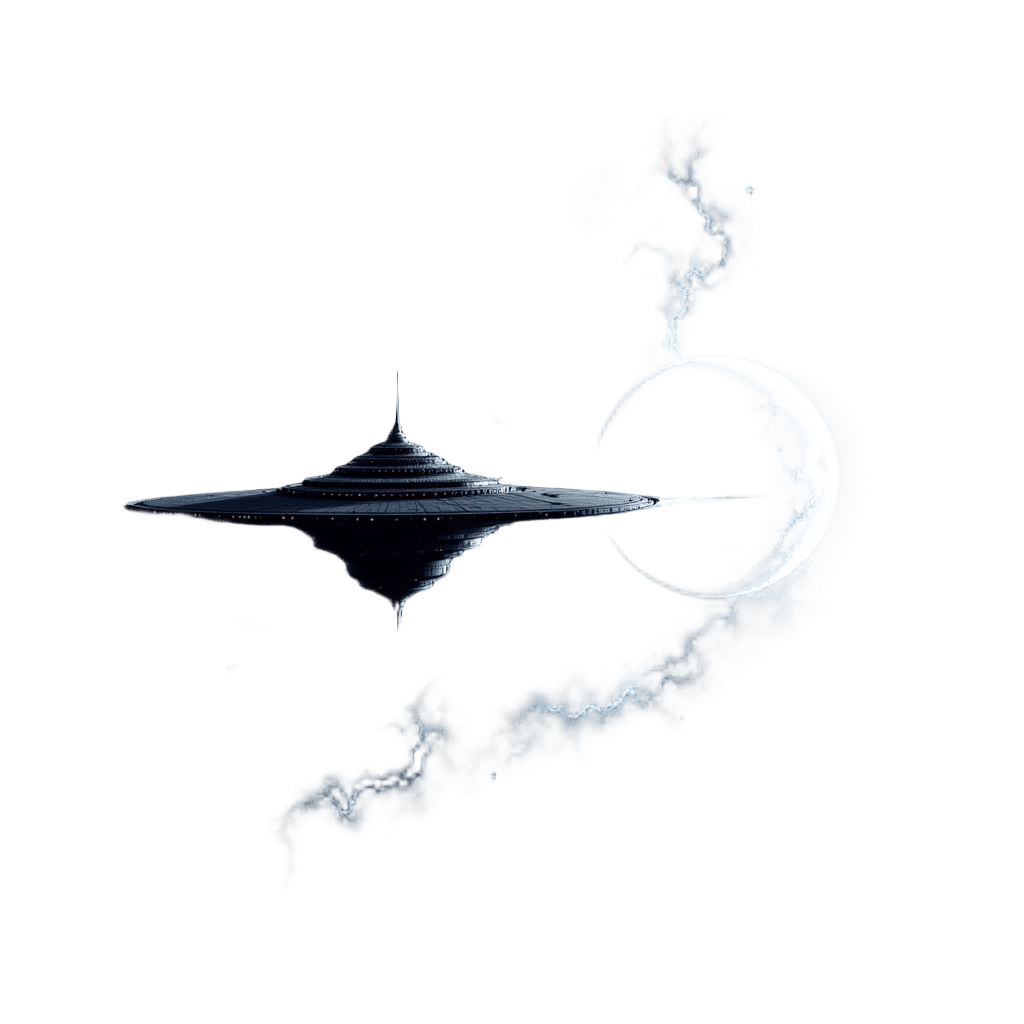 Space station orbiting ringed planet