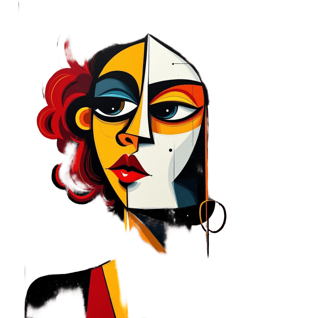 Abstract Face in Cubist Style with Bold Colors