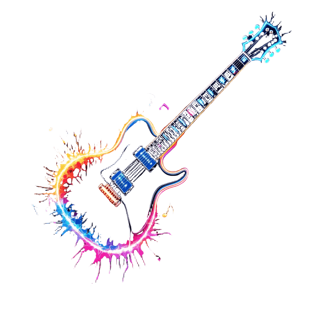 Electric Guitar Exploding Into Colorful Musical Notes