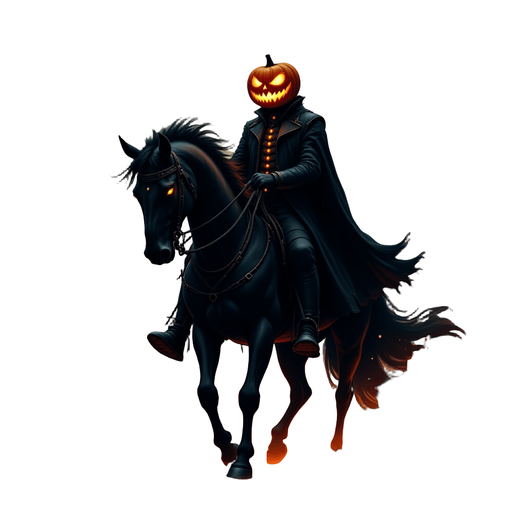 Headless Horseman Riding Through Burning Forest