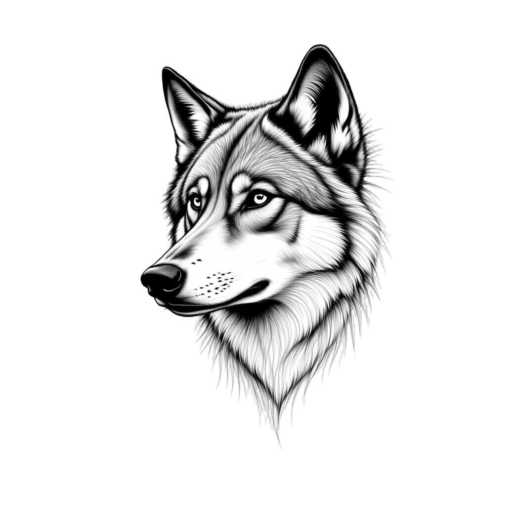 Single Line Art Wolf Face Portrait