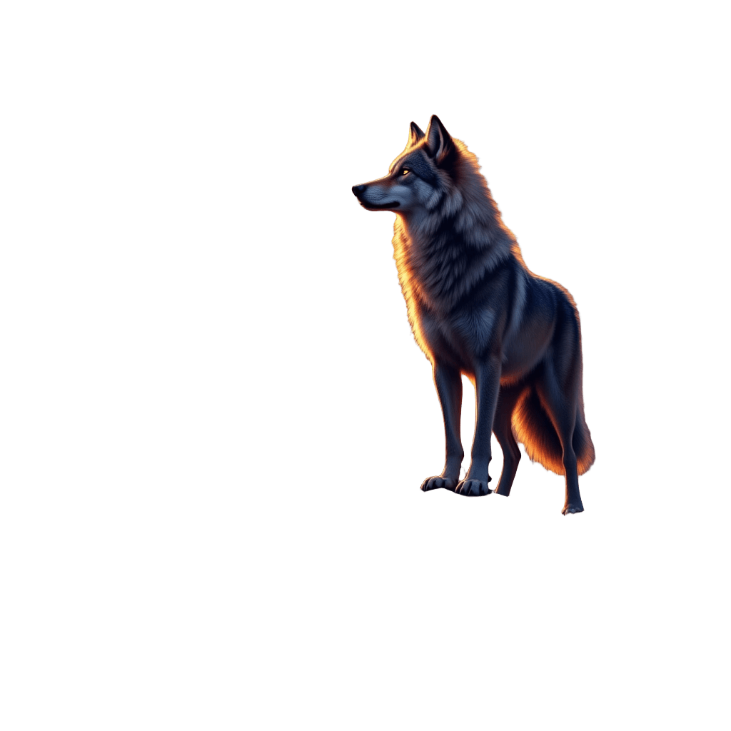 Lone Wolf on Mountain Peak Above Clouds at Sunset