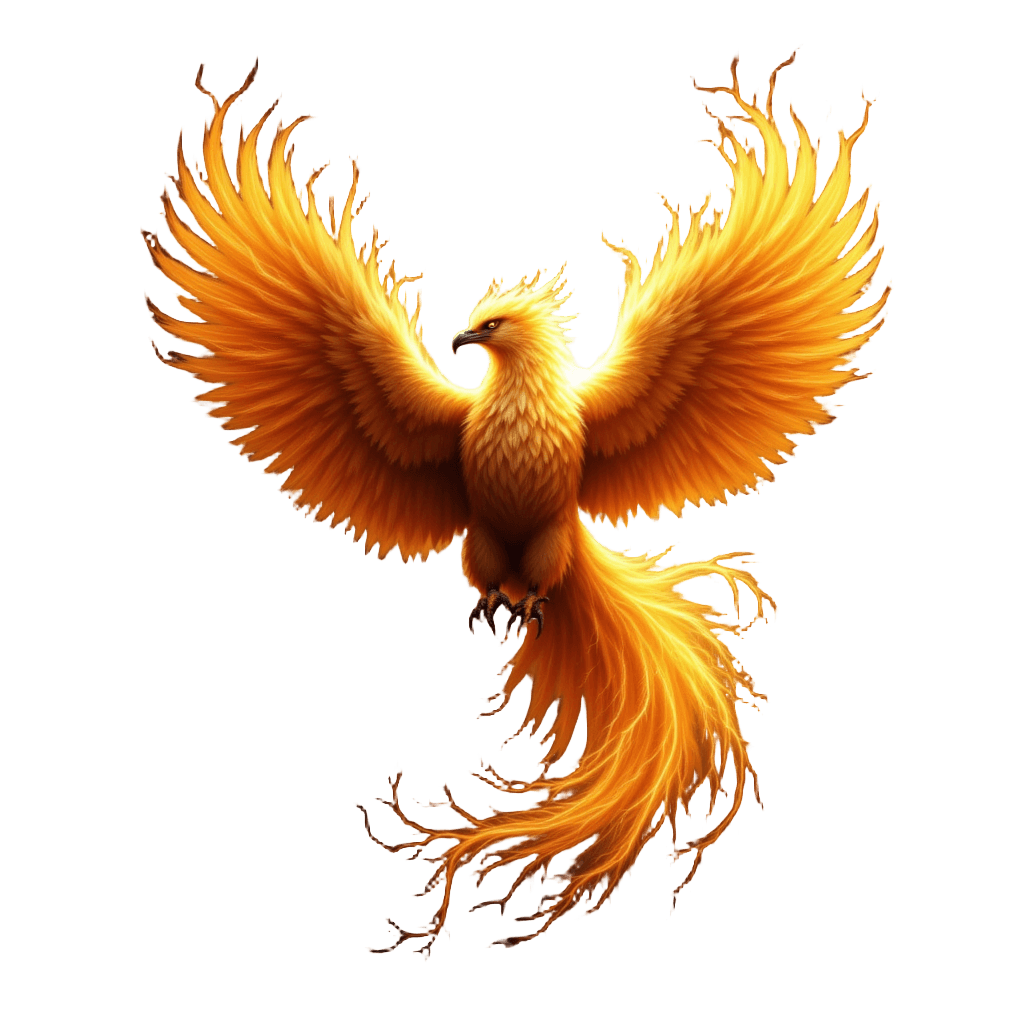 Phoenix Rising From Darkness Into Brilliant Golden Light