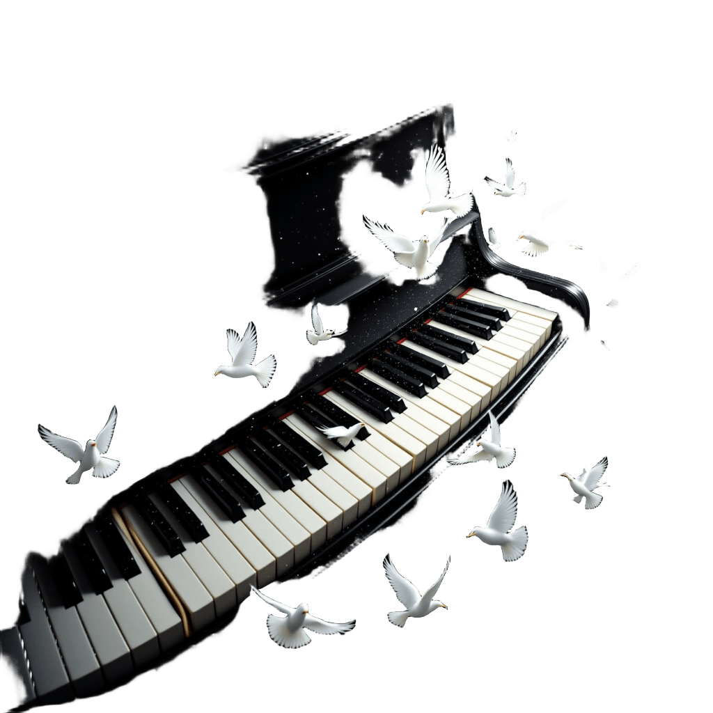 Piano Keys Transforming Into a Flock of Birds