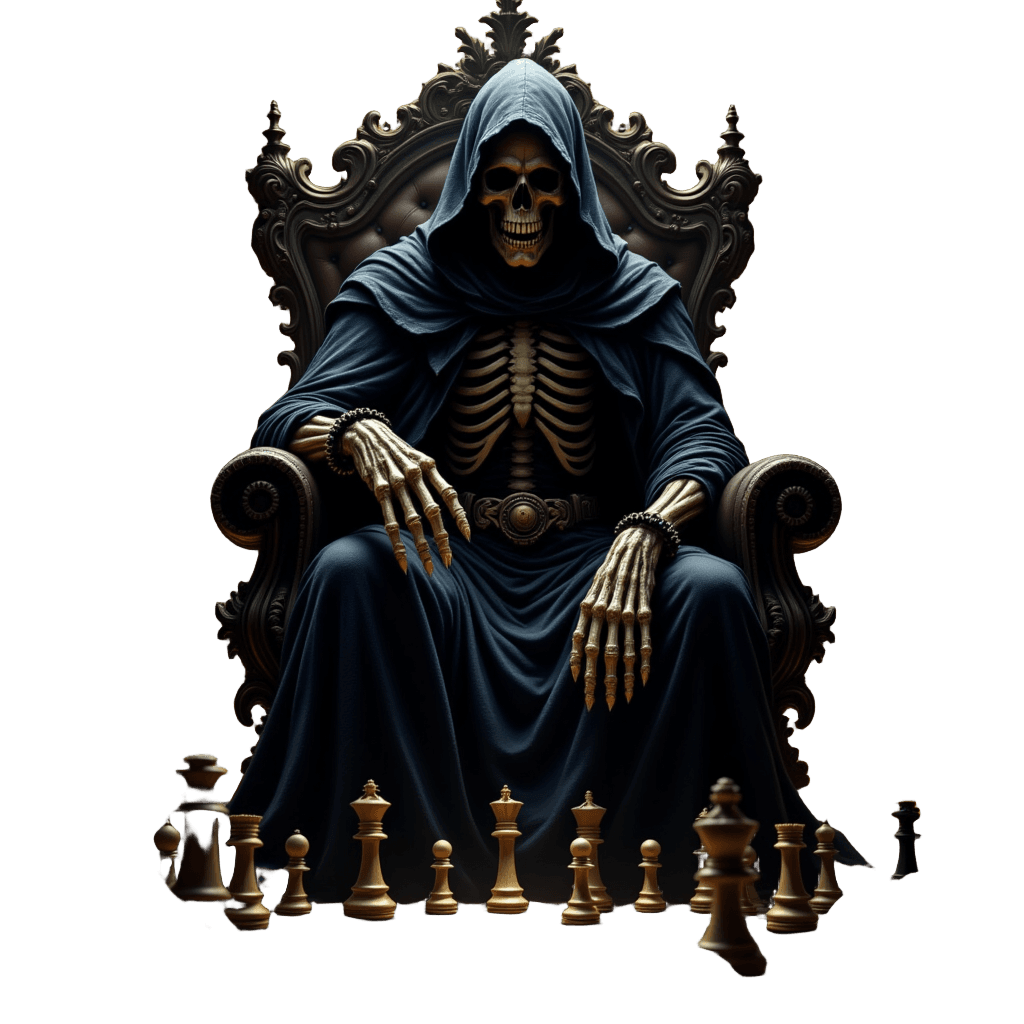 Grim Reaper Playing Chess on Throne of Bones