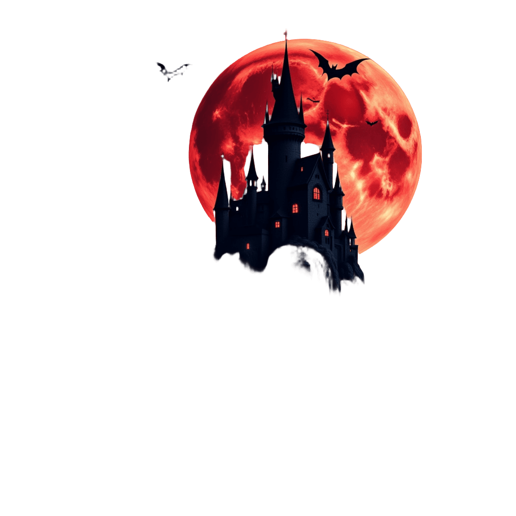 Gothic Vampire Castle with Blood Moon and Bats