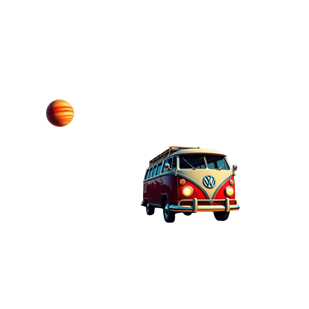 Vw Van Driving Through Cosmic Galaxy Road