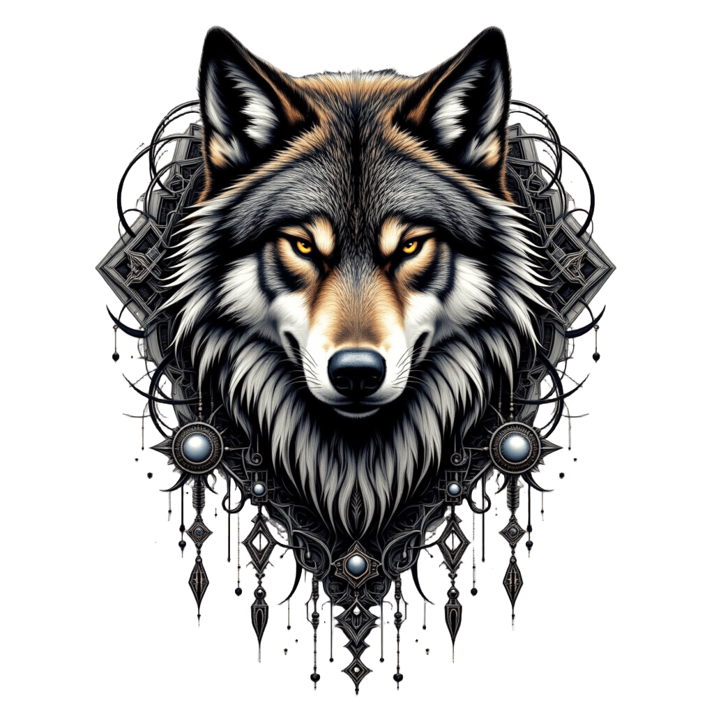 Blackwork Mandala with Wolf Face Emerging
