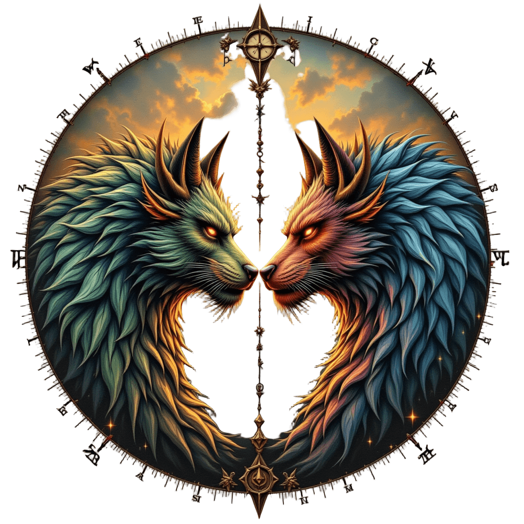 Compass Split in Two Halves Pointing at Each Other