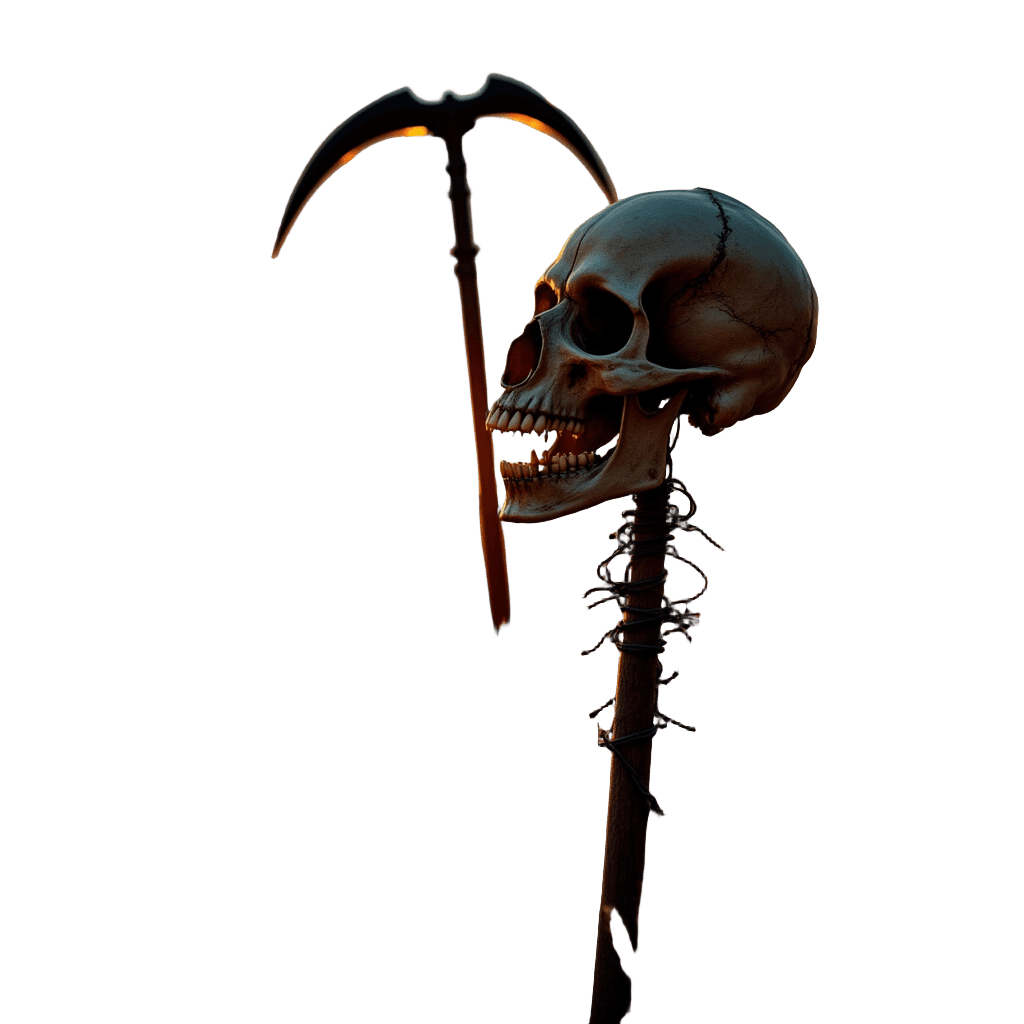Farmer Skull with Pitchfork and Wheat Field