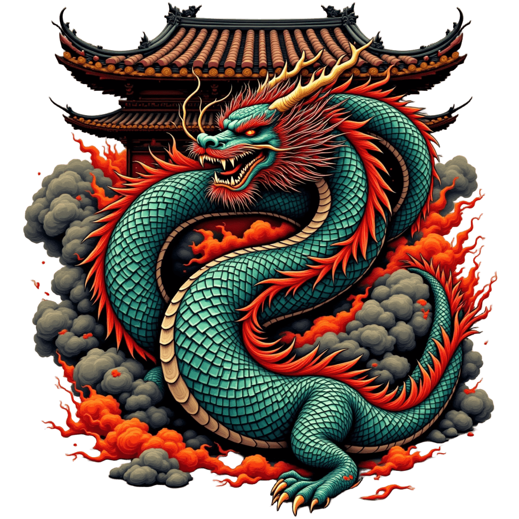 Japanese Irezumi Dragon Wrapped Around Temple Gate