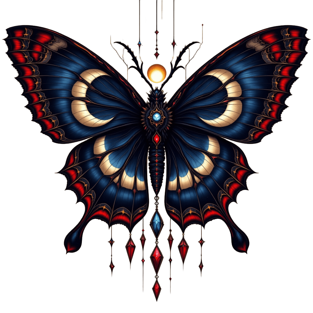 Neo Traditional Moth with Moon Phases and Crystals