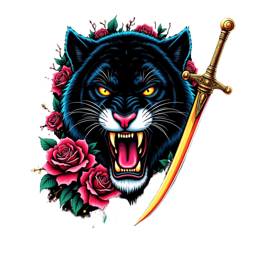 Neo Traditional Tattoo Panther with Dagger