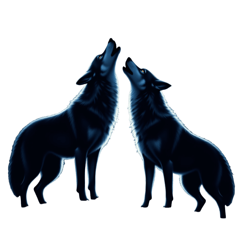 Two Wolves Howling Together at Full Moon
