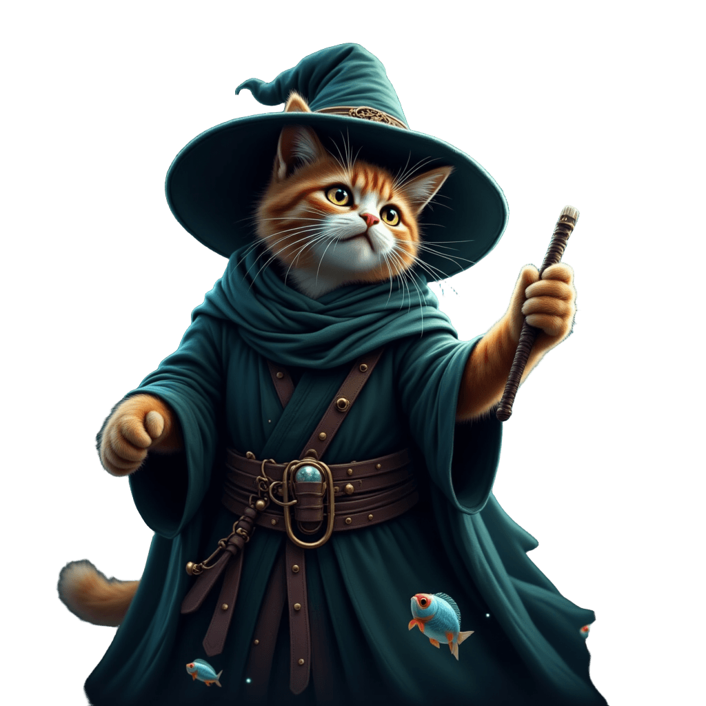 Cat Wizard Casting Spells with Magic Wand