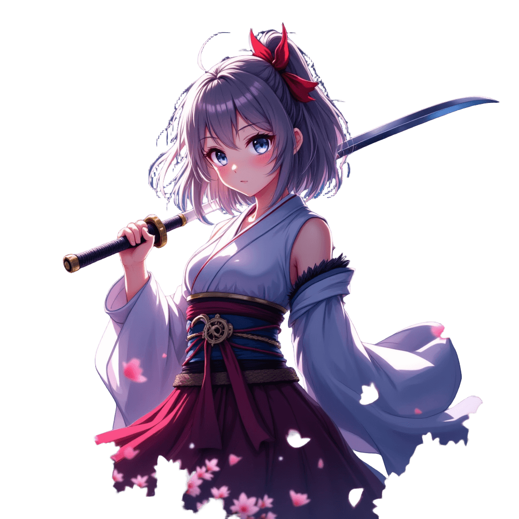 Anime Girl with Cherry Blossom Petals and Katana