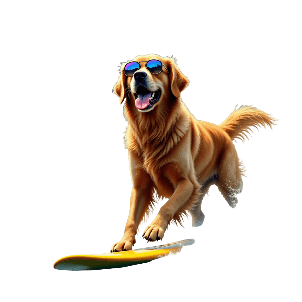 Golden Retriever Surfing on Rainbow Wave