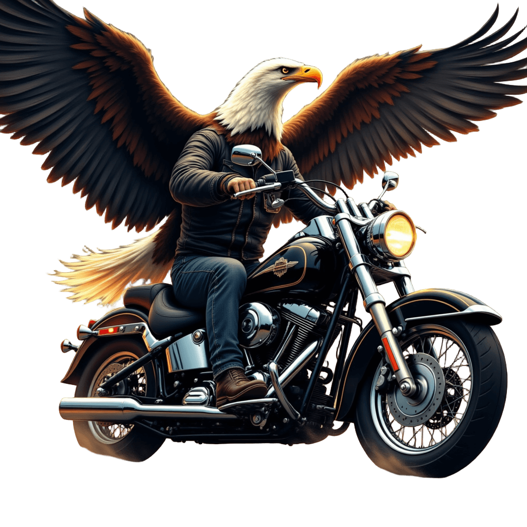 Vintage Harley Motorcycle with Eagle and Flag
