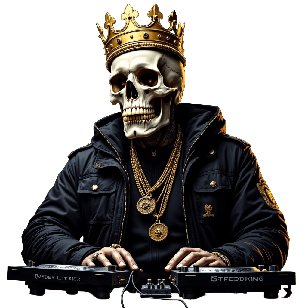 Hip Hop Skull with Gold Chain and Boombox