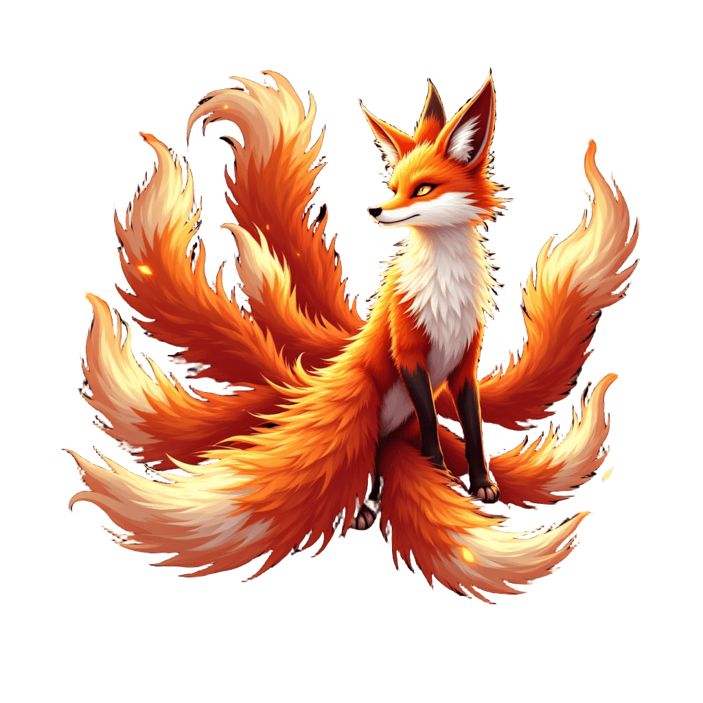 Fox Spirit with Nine Glowing Tails and Fire