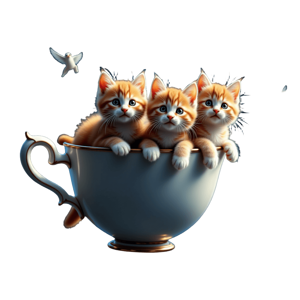Three Kittens in Teacup Spaceship in Galaxy