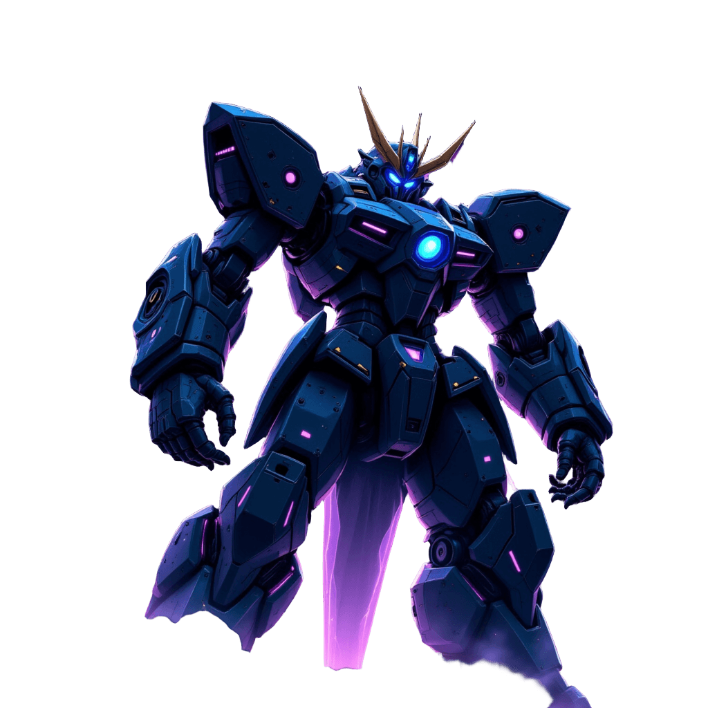 Anime Mecha Robot Warrior with Glowing Blue Eyes