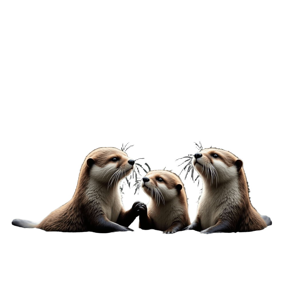 Otter Family Floating Holding Hands in River