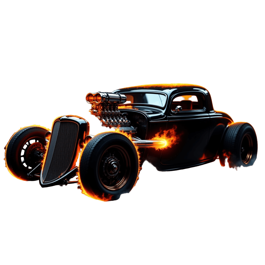 Rat Rod Hot Rod with Exposed Engine and Flames