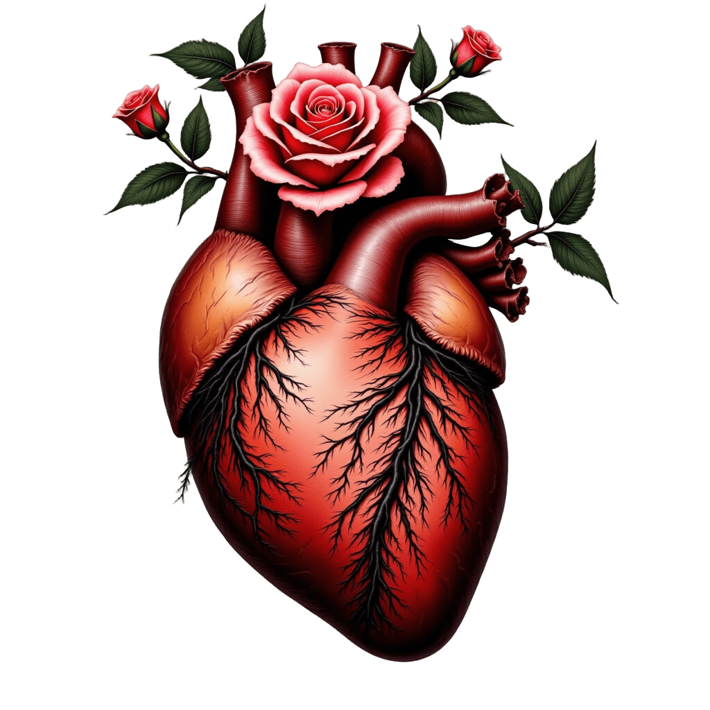 Anatomical Heart with Roses From Arteries