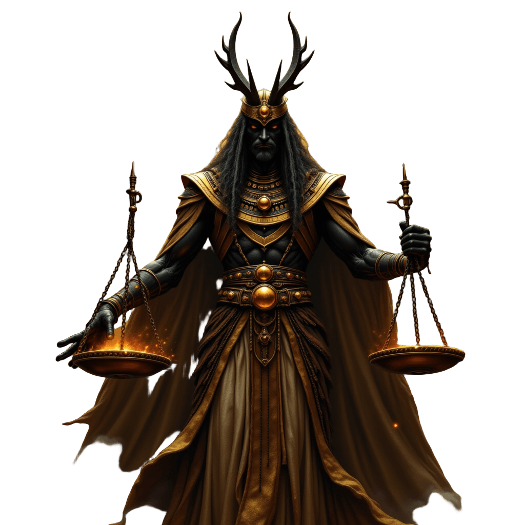 Egyptian God Anubis Weighing Souls with Golden Scales