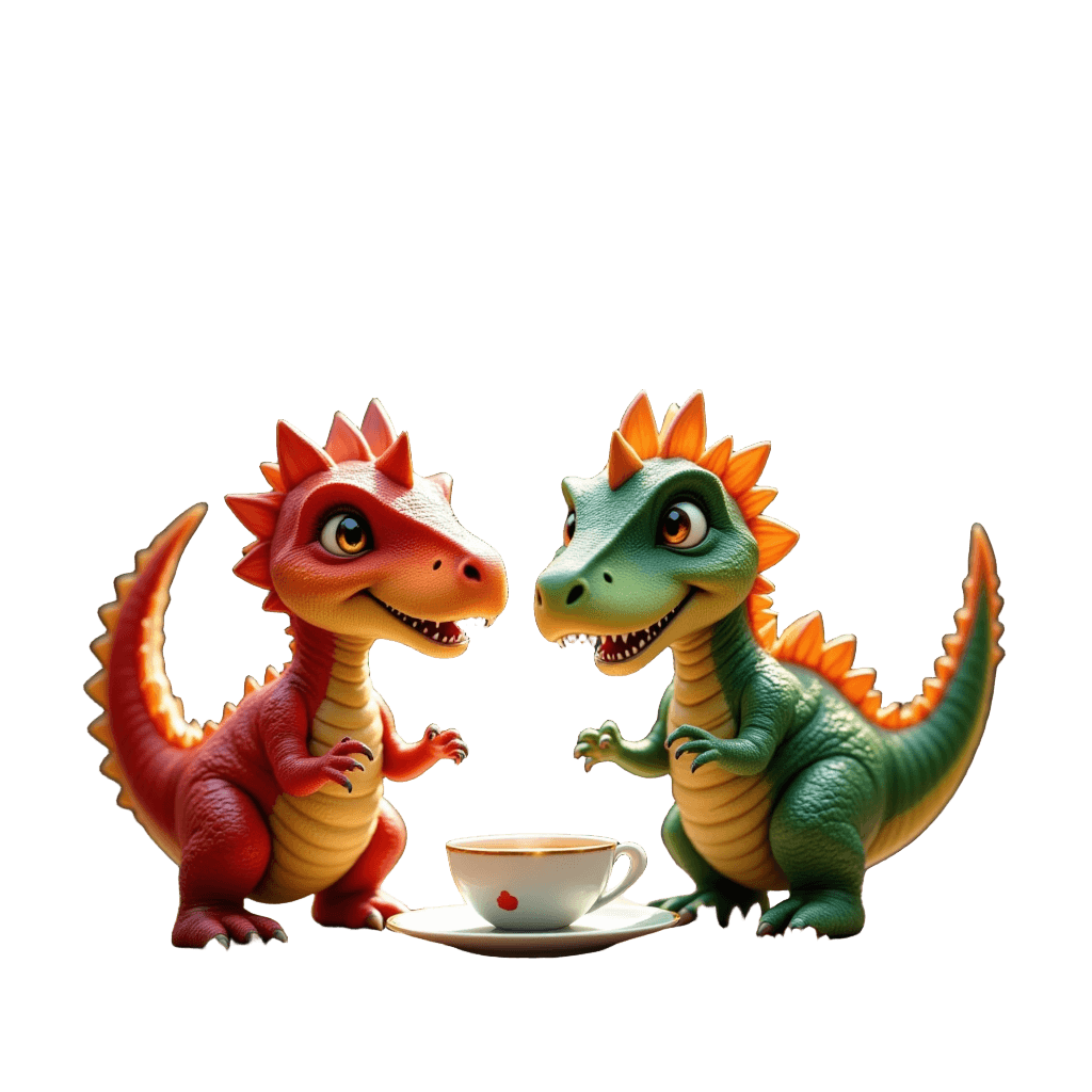 Baby Dinosaurs Having Tea Party with Teacups