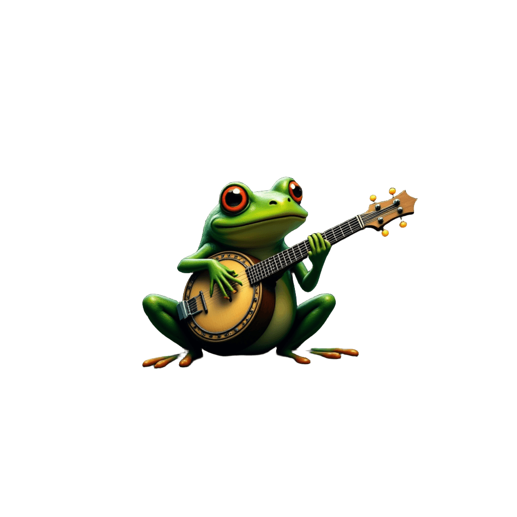 Frog Playing Banjo on Lily Pad Under Moonlight