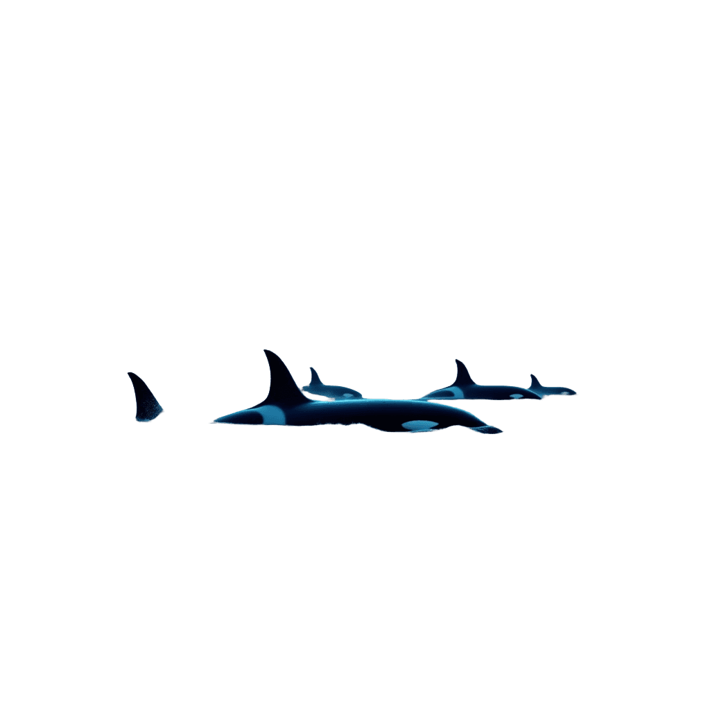 Orcas Swimming Through Aurora Borealis Waters