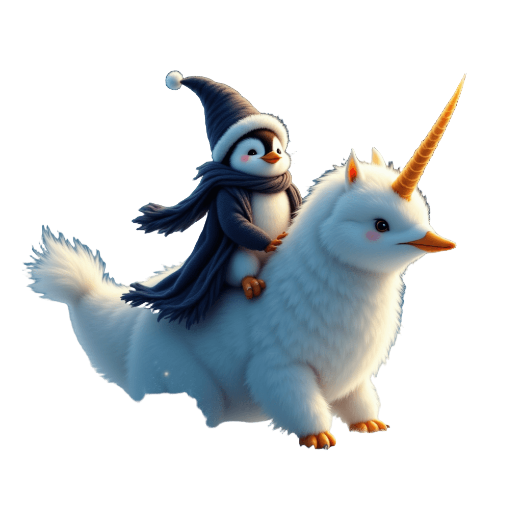 Baby Penguin Wizard Riding Magical Narwhal