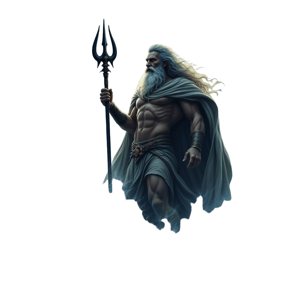 Greek God Poseidon Rising From Ocean with Trident