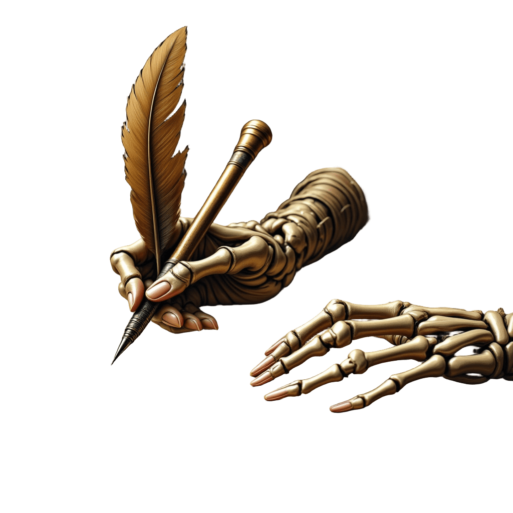 Skeleton Hand Writing with Quill on Parchment