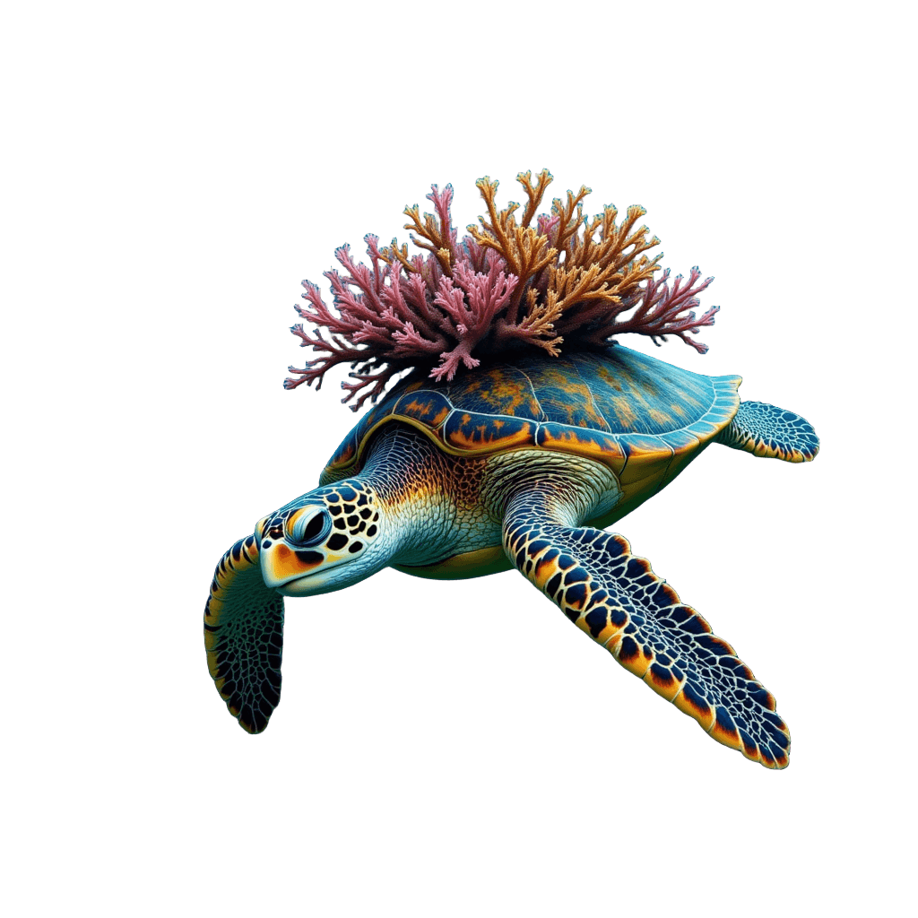 Sea Turtle Carrying Coral Reef on Its Shell