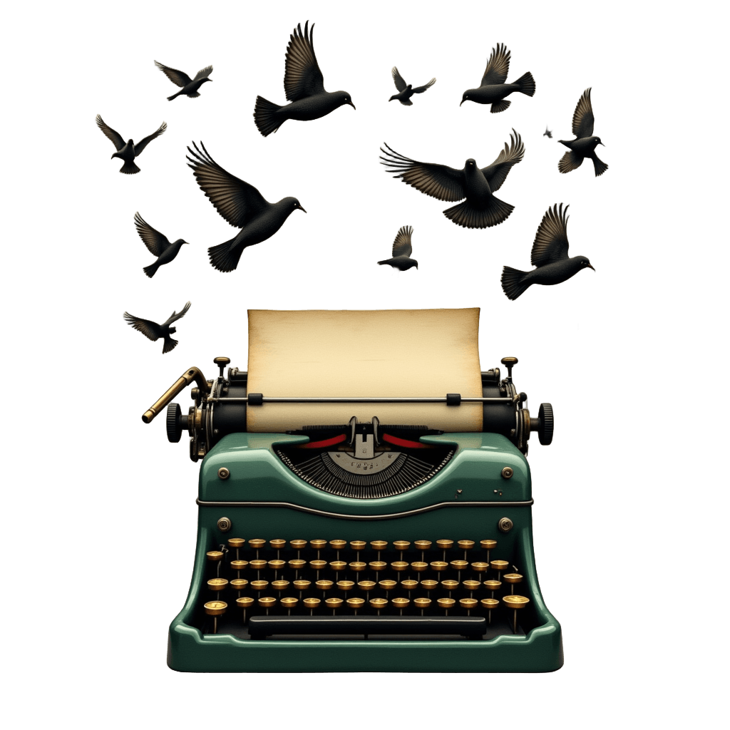 Vintage Typewriter with Words Becoming Birds