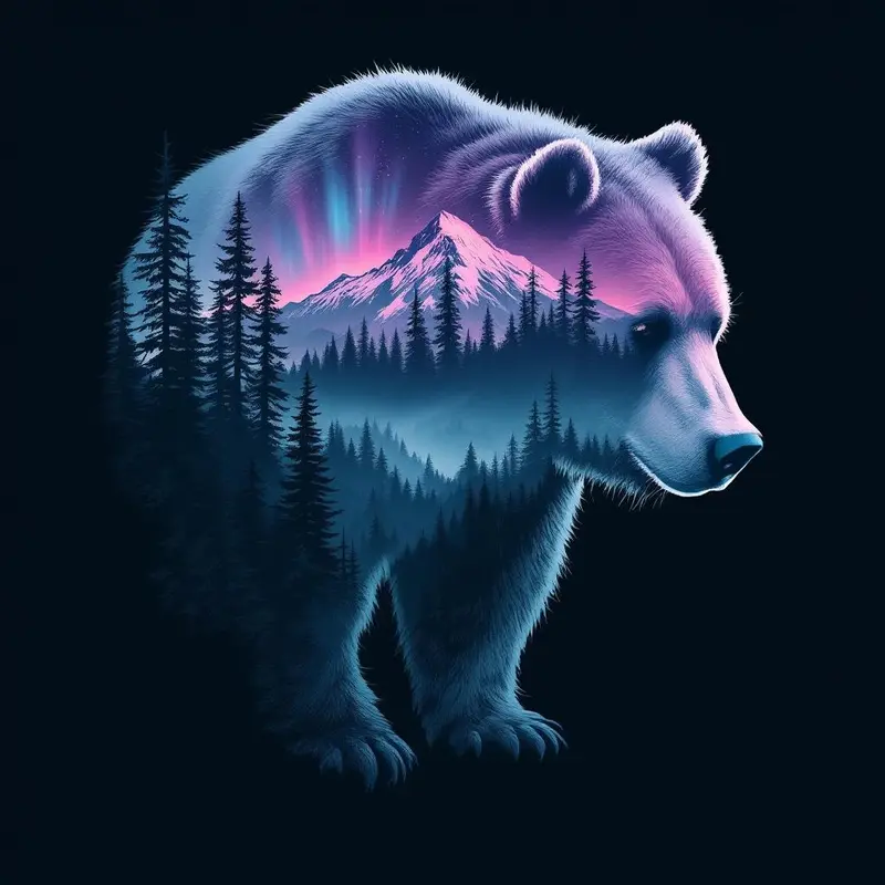 "aurora bear, double exposure northern lights"