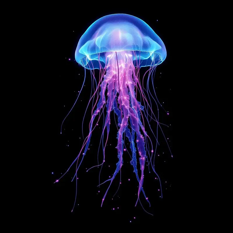 Bioluminescent jellyfish, deep sea glow