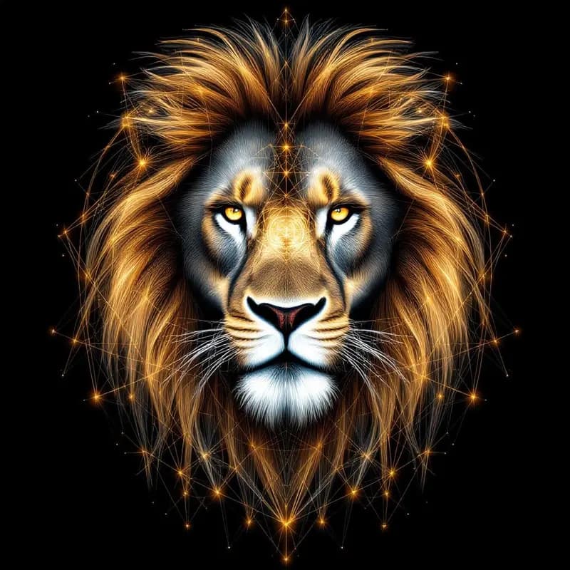 Cosmic lion with constellation mane