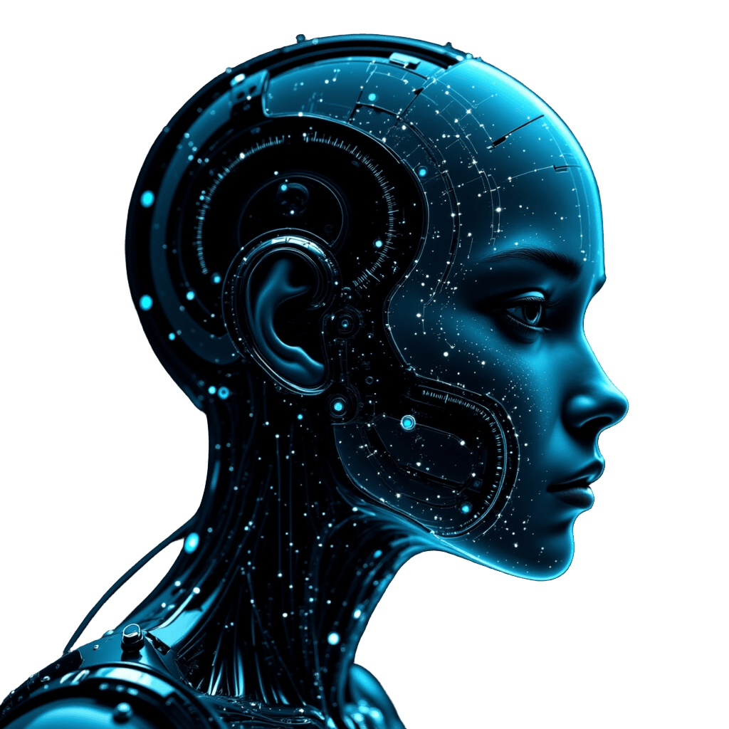 Android Face Half Human Half Robot with Circuits