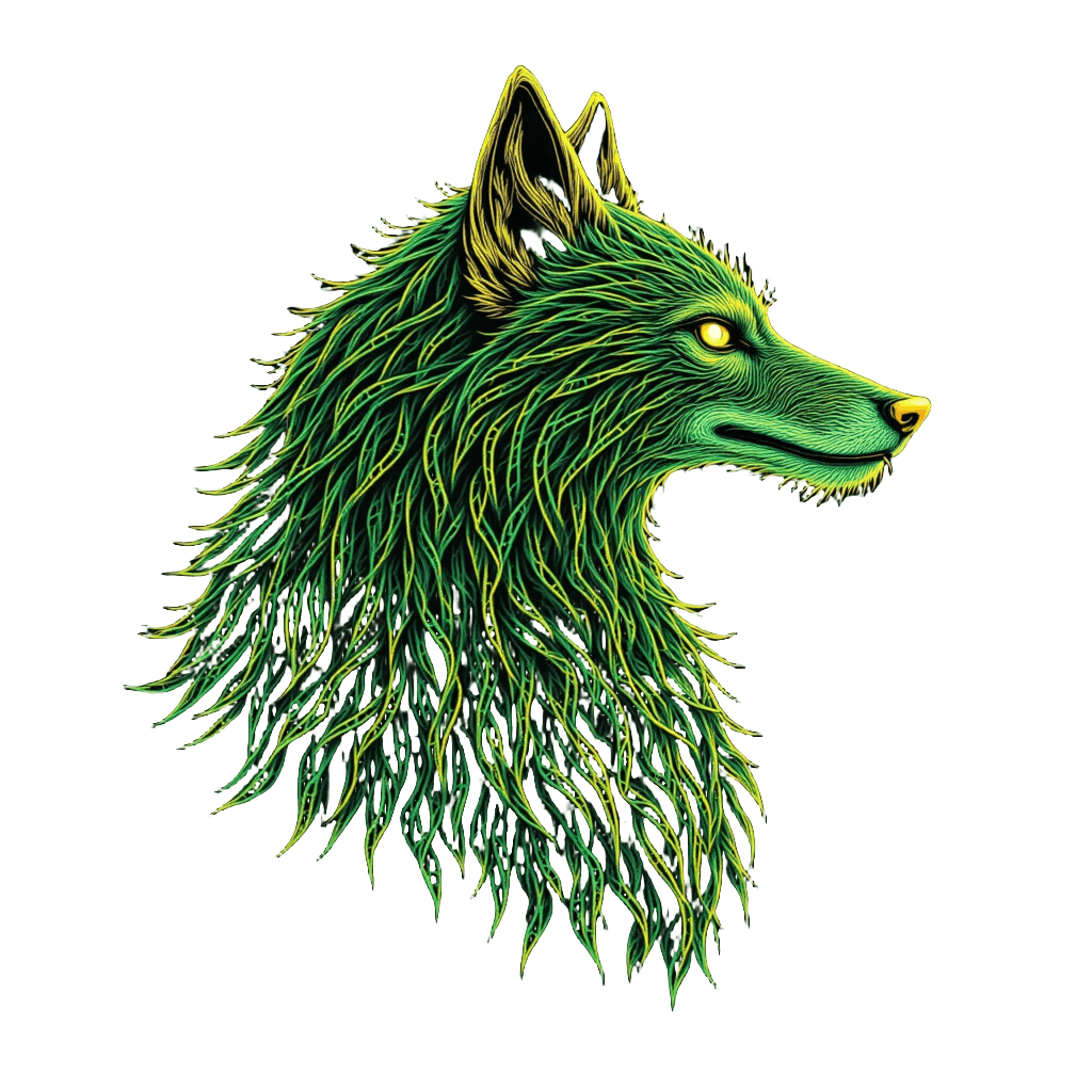 Celtic Knot Wolf in Green and Gold Patterns